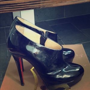Christian Louboutin black patent ankle bootie